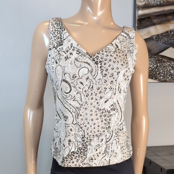 💠Xscape By Joanna Chen Formal Sleeveless Top Womens Size Large Embellished Gold - Picture 2 of 9
